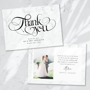Marble Chic Calligraphy Script Photo Wedding Thank You Card