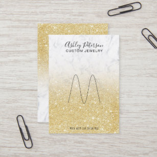 Marble chic gold glitter jewellery ring display business card