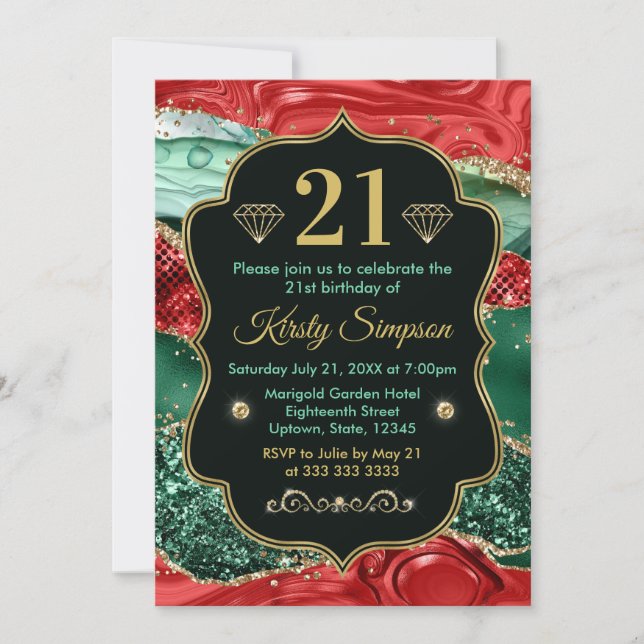 Marble Christmas Agate & Gold Glitter Birthday Invitation (Front)