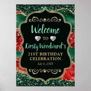 Marble Christmas Agate & Gold Glitter Birthday Poster