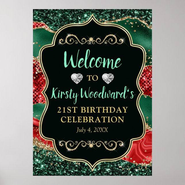 Marble Christmas Agate & Gold Glitter Birthday Poster (Front)