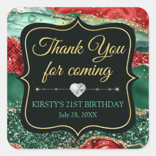 Marble Christmas Agate & Gold Glitter Birthday Square Sticker