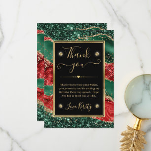 Marble Christmas Agate & Gold Glitter Birthday Thank You Card
