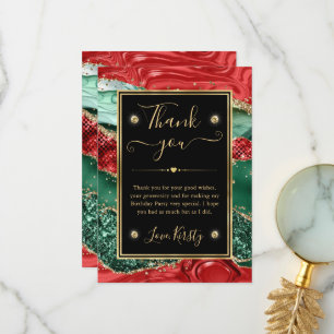 Marble Christmas Agate & Gold Glitter Birthday Thank You Card