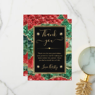 Marble Christmas Agate & Gold Glitter Quinceanera Thank You Card