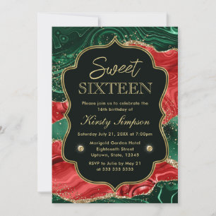 Marble Christmas Agate & Gold Glitter Sweet 16 Invitation