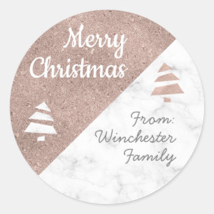 Marble Christmas Tree (Metallic: Rose-gold) Classic Round Sticker