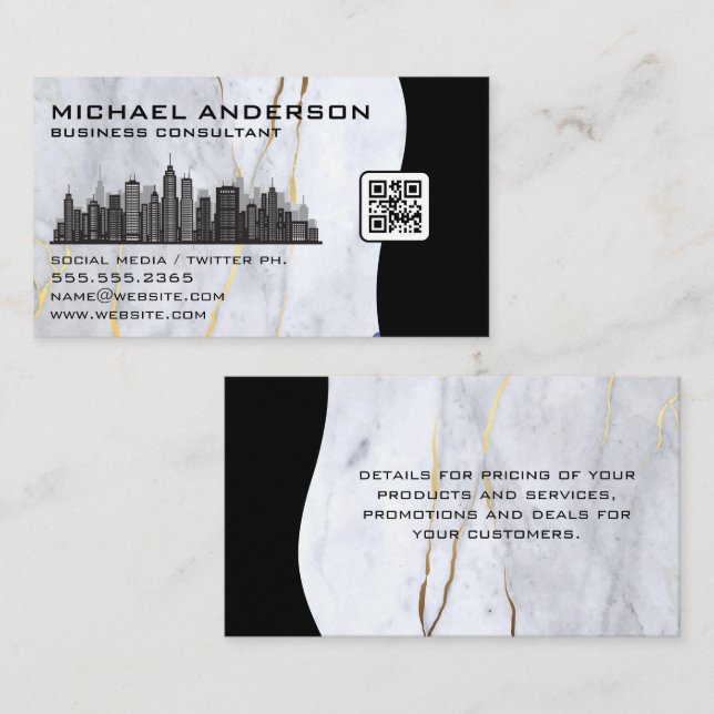 Marble | City Skyline | QR Code Business Card (Front/Back)