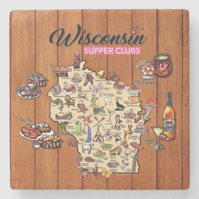 Marble Coaster - Wisconsin Supper Club Map (Front)