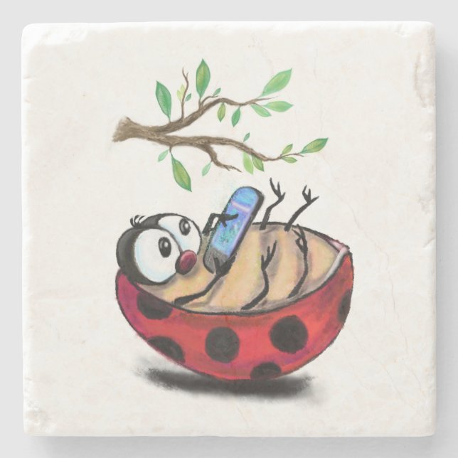 Marble Coaster with Happy Ladybug (Front)