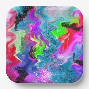 Marble Colorful Fluid Art   Paper Plate
