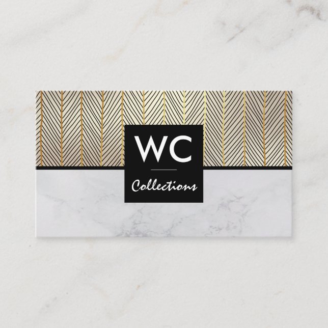 Marble Colour Block | Gold Lines Business Card (Front)