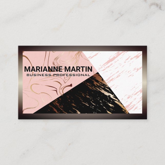 Marble Colour Blocks | Metal Border Business Card (Front)