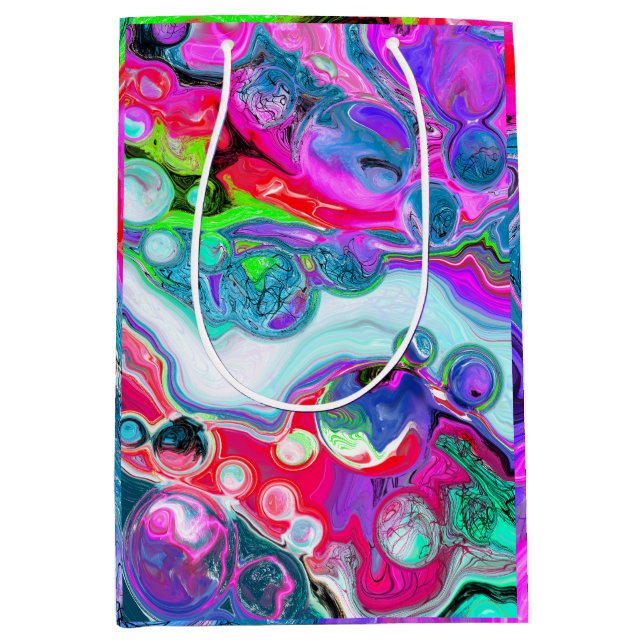 Marble Colourful Fluid Art  Birthday Medium Gift Bag (Front)