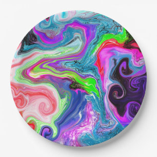 Marble Colourful Fluid Art Paper Plate