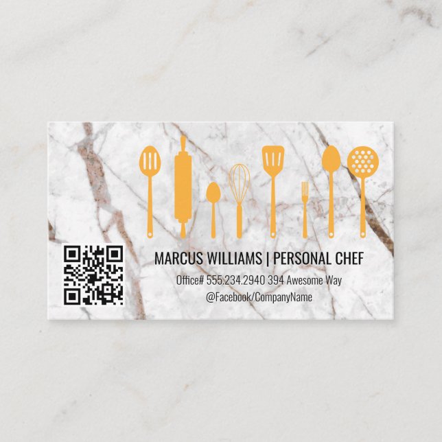 Marble | Cooking Utensils | QR Scan Label Business Card (Front)