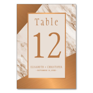 Marble copper glam geometric wedding table number