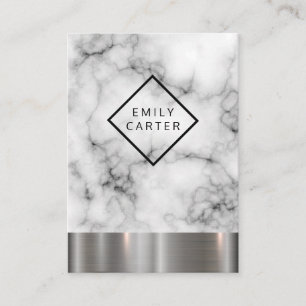Marble Diamond Border Silver Metallic Trim Business Card