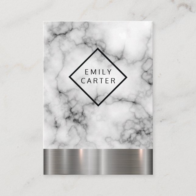 Marble Diamond Border Silver Metallic Trim Business Card (Front)