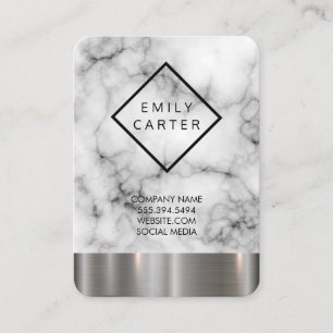 Marble Diamond Border Silver Metallic Trim Business Card