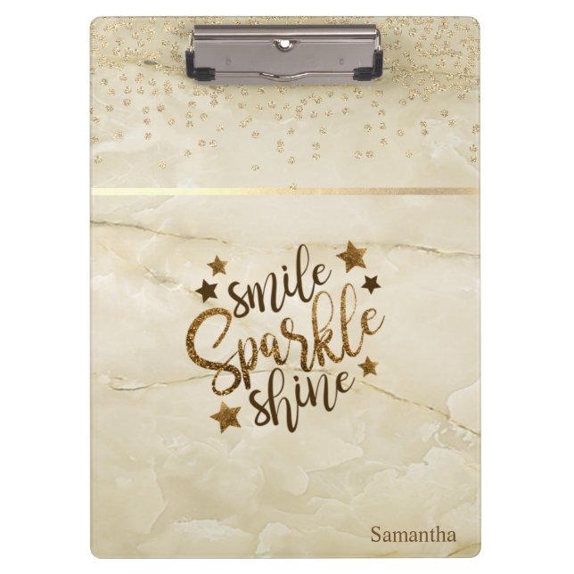 Marble, Diamonds,Smile Sparkle Shine -Personalised Clipboard (Front)