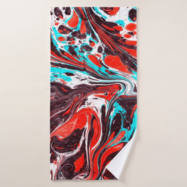 marble ebru colourful acrylic pouring pattern back bath towel (Bath Towel)