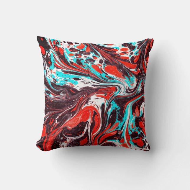 marble ebru colourful acrylic pouring pattern back cushion (Front)