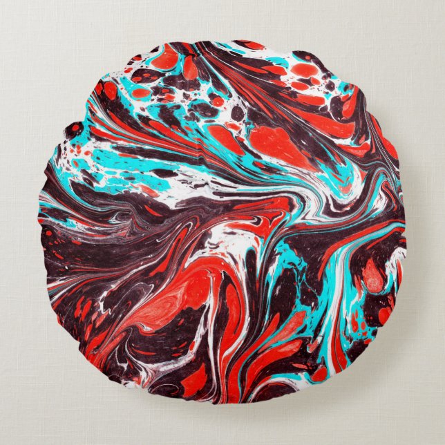 marble ebru colourful acrylic pouring pattern back round cushion (Front)