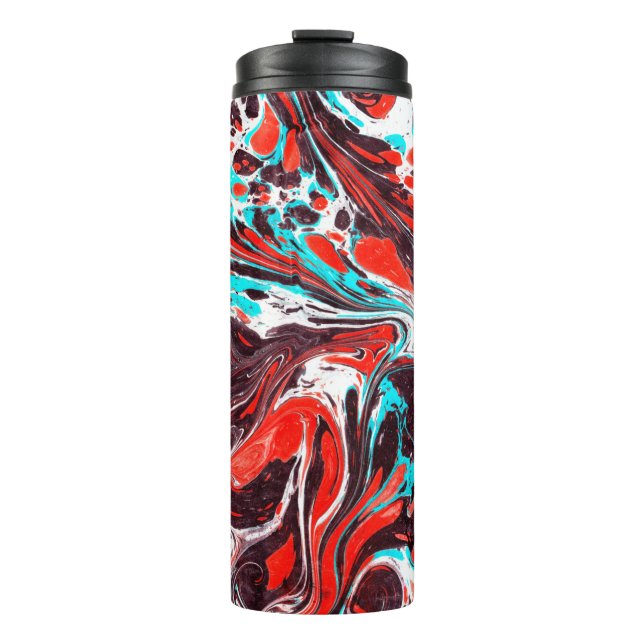 marble ebru colourful acrylic pouring pattern back thermal tumbler (Front)
