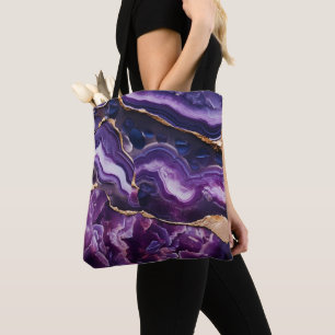 Marble effect purple all over print tote bag