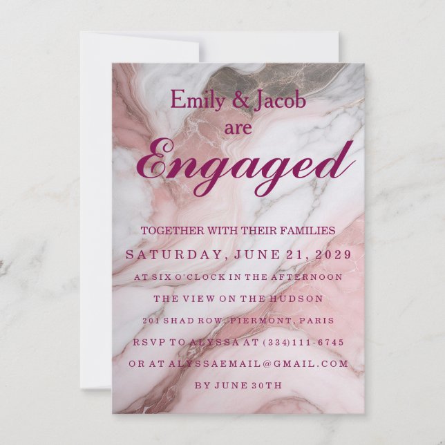 Marble Elegant Wedding Engagement Invitation (Front)