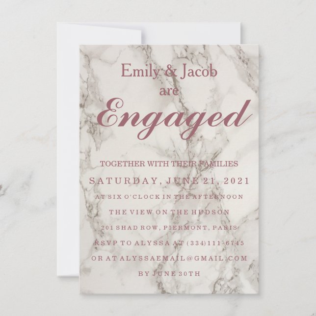 Marble Elegant Wedding Engagement Invitation (Front)