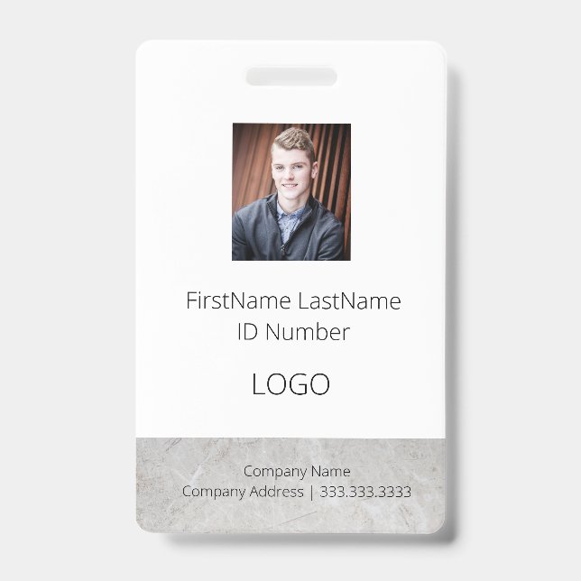 Marble Employee Professional ID Badge with Barcode (Front)