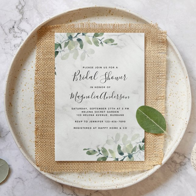 Marble Eucalyptus Bridal Shower Invitation (Creator Uploaded)