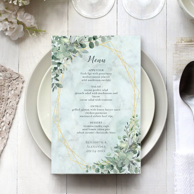 Marble Eucalyptus Greenery Elegant Wedding Menu (Creator Uploaded)