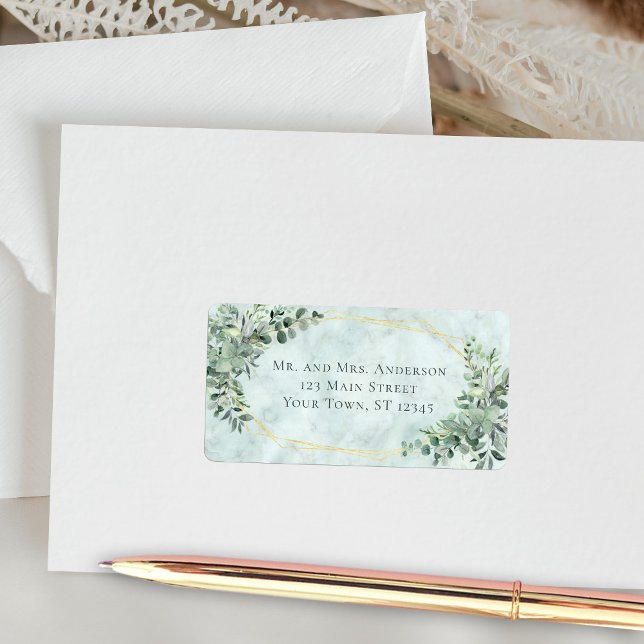 Marble Eucalyptus Greenery Gold Geometric Wedding Label (Creator Uploaded)