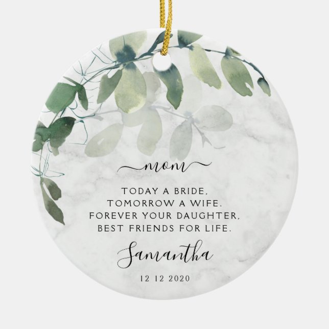 Marble Eucalyptus Mother of the Bride Keepsake Ceramic Tree Decoration (Front)