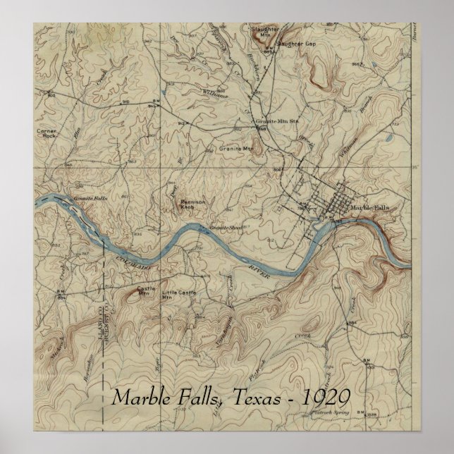 Marble Falls Texas Vintage Map 1929 Poster (Front)
