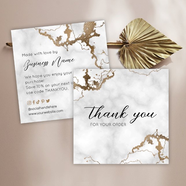 Marble Faux Gold Elegant Thank You For Purchase Square Business Card (Creator Uploaded)