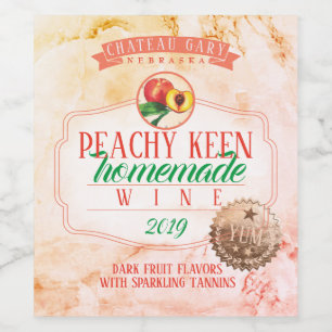 Marble faux gold seal homemade PEACH personalized Wine Label