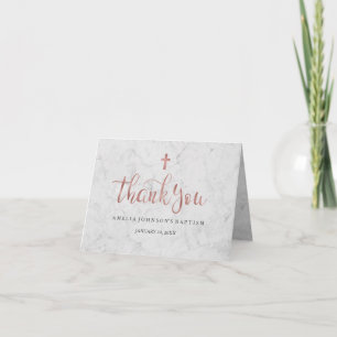 Marble Faux Rose Gold Baptism Thank You Card