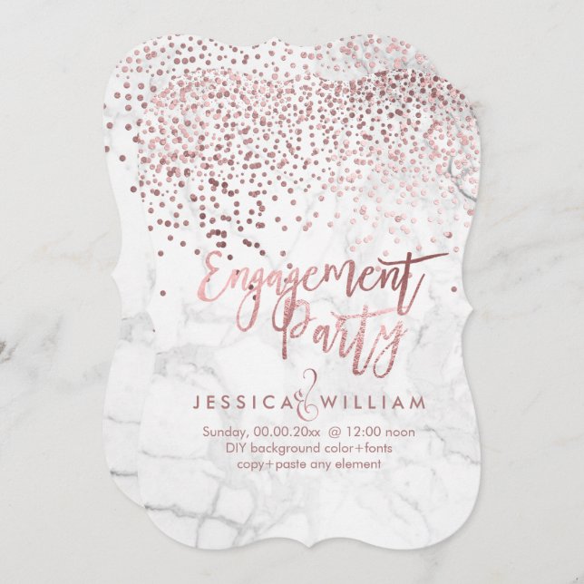 Marble Faux Rose Gold Confetti Engagement Invitation (Front/Back)