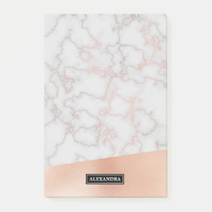 Marble Faux Rose Gold Custom Name Post-it Notes