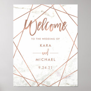 Marble Faux Rose Gold Geometric Wedding Welcome Poster