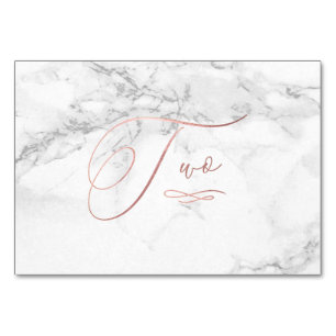 Marble Faux Rose Gold Romantic Calligraphy Two 2 Table Number