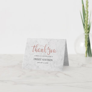 Marble Faux Rose Gold Sweet Sixteen Thank You Card