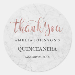 Marble Faux Rose Gold Thank You Quinceanera Classic Round Sticker