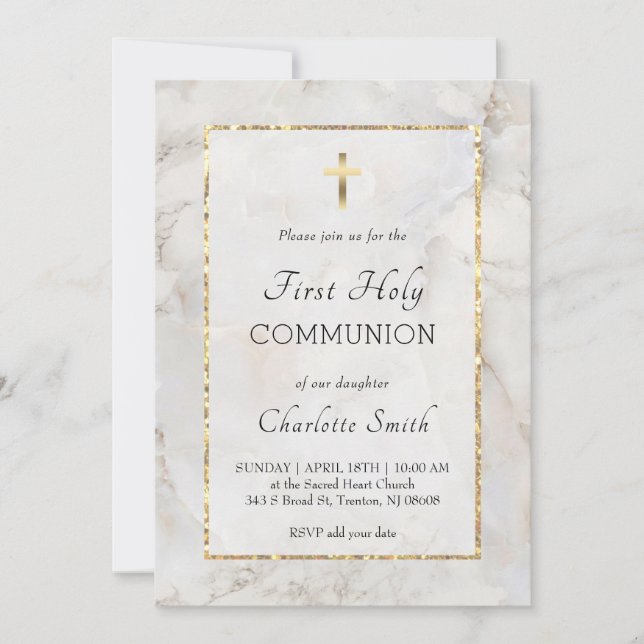 marble First Communion Invitation (Front)