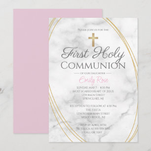 Marble First Holy Communion Invites For Girls