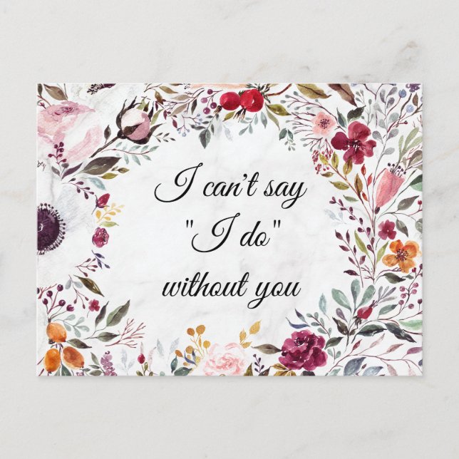 Marble Floral Wedding Bridesmaid Proposal Card (Front)